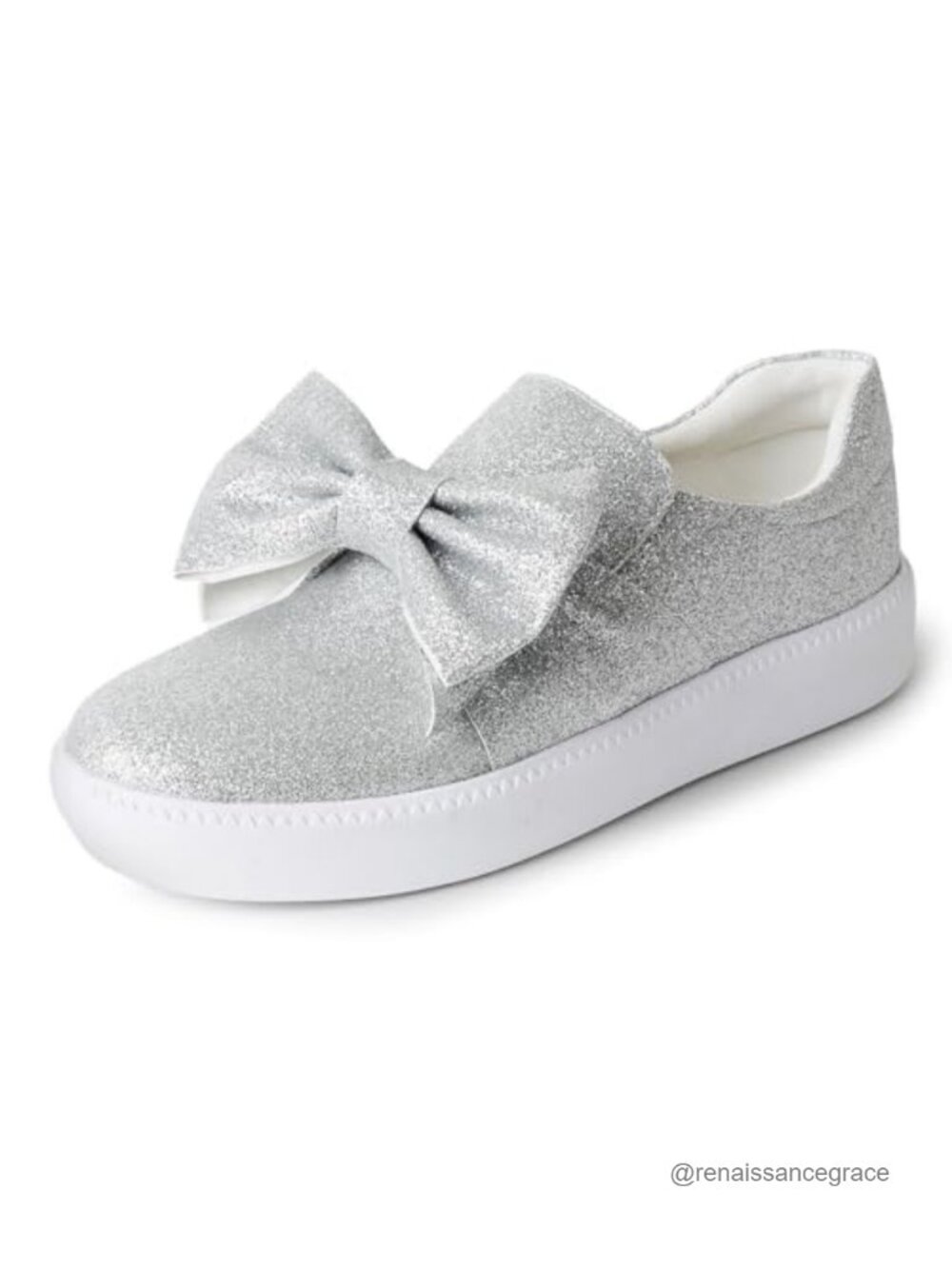 Women's Glitter Platform Sneakers with Bow Slip On Athletic Shoes